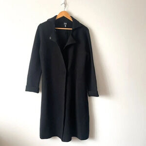 Eileen Fisher 100% Merino Wool Collared Long Line Knit Cardigan  Coat Black M